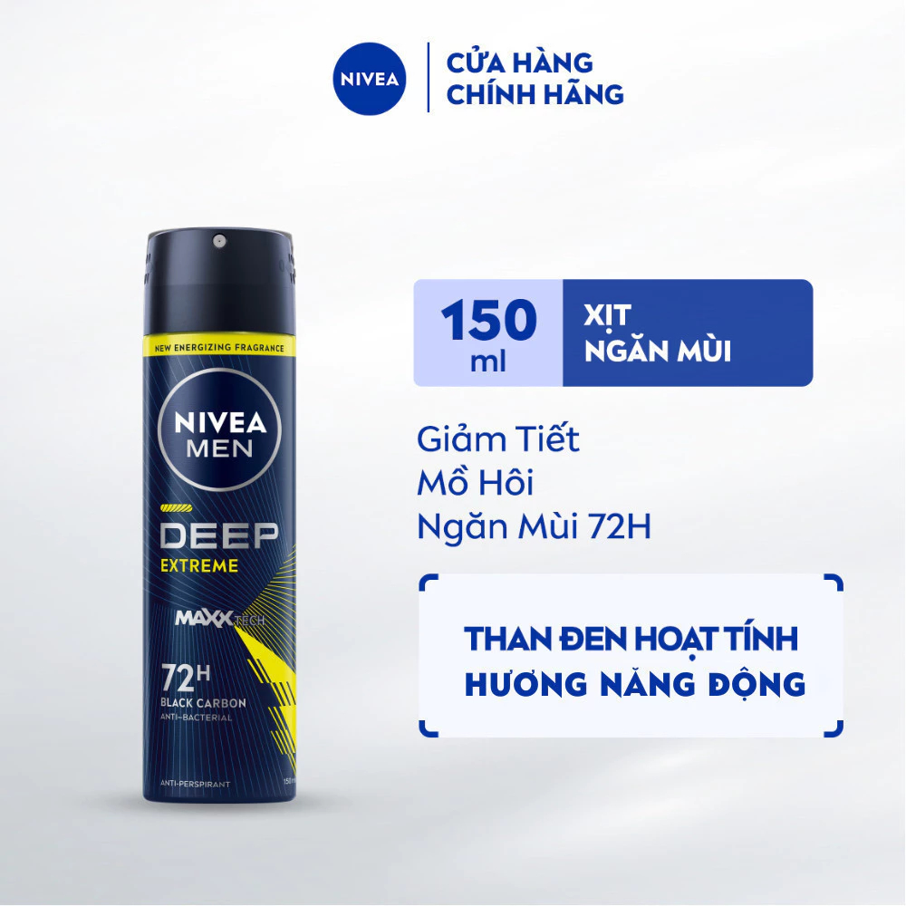 Xịt ngăn mùi Nivea dành cho nam Khô thoáng | Kháng khuẩn | Chống ố áo | Mát Lạnh | Hương Gỗ 150ml