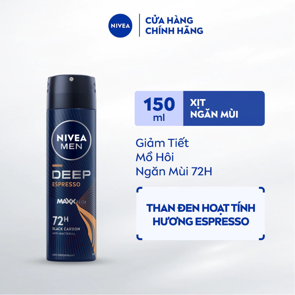 Xịt ngăn mùi Nivea dành cho nam Khô thoáng | Kháng khuẩn | Chống ố áo | Mát Lạnh | Hương Gỗ 150ml