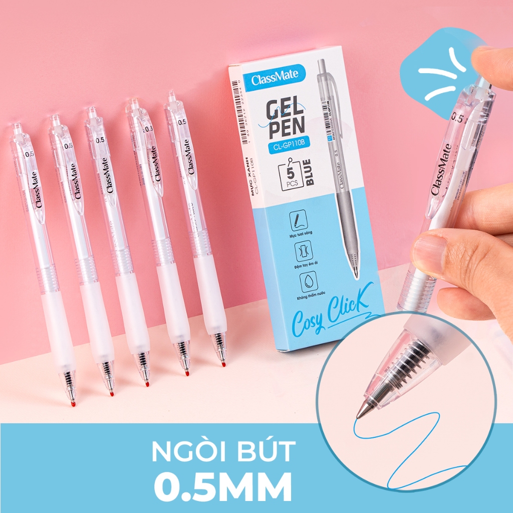 Bút Gel Bấm Classmate Bút Nước Ngòi 0.5mm Mực Xanh Đen Tím Đỏ Bút Mực Gel Viết Trơn Mực Đều Có Đệm Tay CL-GP110