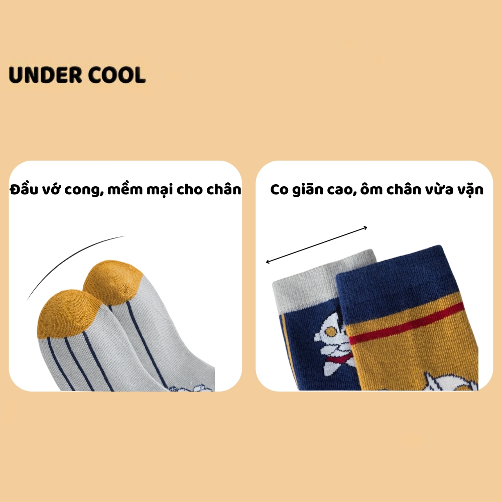 Set 5 đôi tất vớ trẻ em UNDERCOOL cotton cổ cao siêu nhân sợi bông mềm mại thoáng khi khử mùi TC83