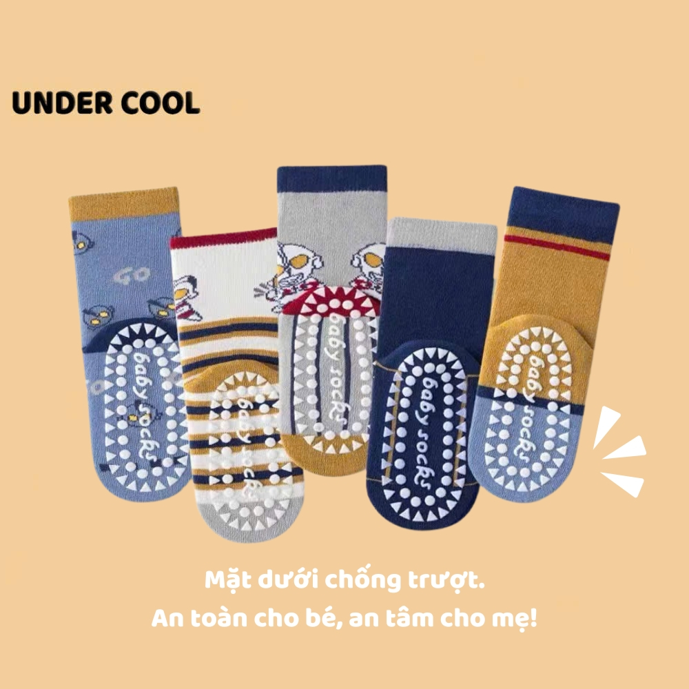Set 5 đôi tất vớ trẻ em UNDERCOOL cotton cổ cao siêu nhân sợi bông mềm mại thoáng khi khử mùi TC83