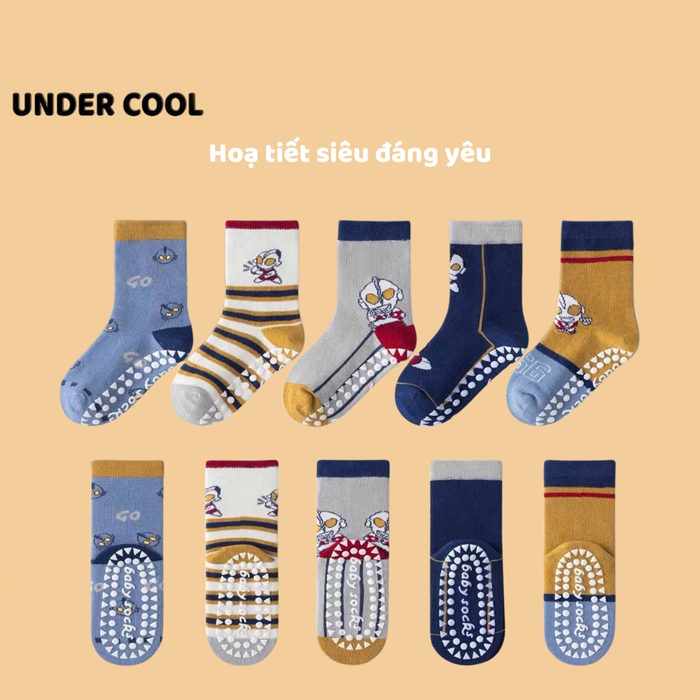 Set 5 đôi tất vớ trẻ em UNDERCOOL cotton cổ cao siêu nhân sợi bông mềm mại thoáng khi khử mùi TC83
