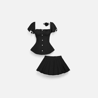 Set Nữ Square Neck Pleat Short Skirt, Chất Vải Kate Thun Thoải Mái, WSB133 SOME HOW STORE