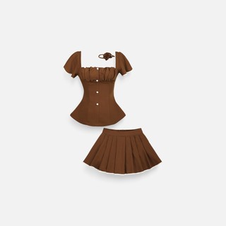 Set Nữ Square Neck Pleat Short Skirt, Chất Vải Kate Thun Thoải Mái, WSB133 SOME HOW STORE