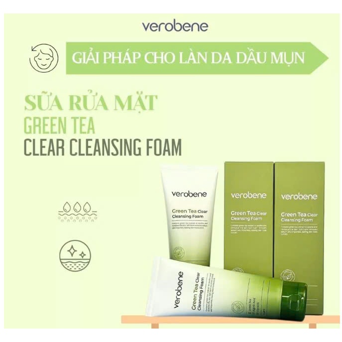 Sữa rửa mặt Verobene trà xanh làm sạch sâu, dịu nhẹ cho da dầu mụn, 150g (mẫu mới