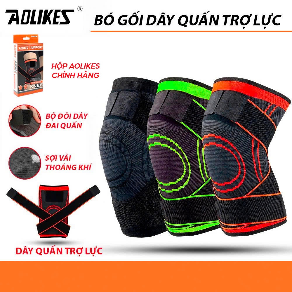 Ảnh Bó gối có dây quấn trợ lực vải dệt kim 3D thoáng khí Aolikes AL7720 1