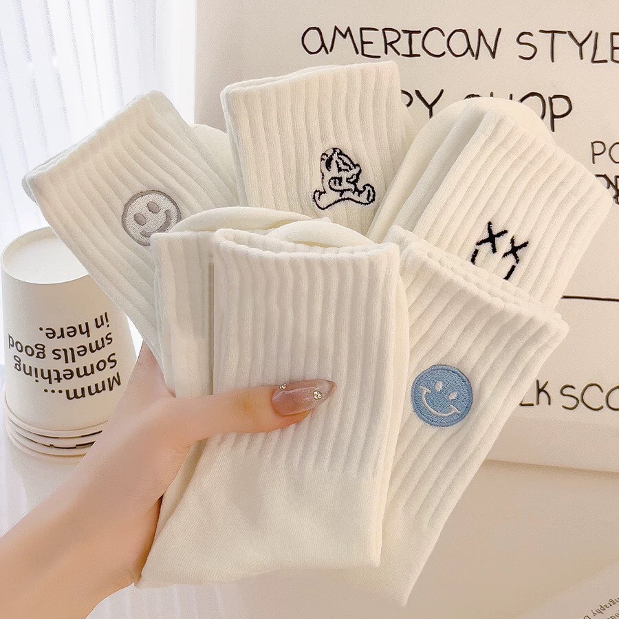 Combo set 5 đôi vớ họa tiết dệt dễ thương, tất chất liệu cotton co giãn 4 chiều - Ekiu Shop