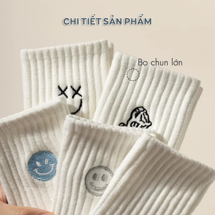 Combo set 5 đôi vớ họa tiết dệt dễ thương, tất chất liệu cotton co giãn 4 chiều - Ekiu Shop