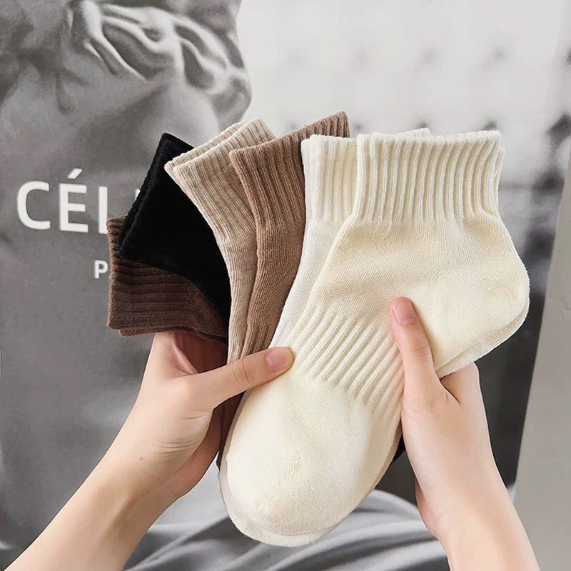 [COMBO 5 ĐÔI] vớ cổ ngắn phong cách Hàn Quốc Basic, chất liệu tất cotton co giãn thoáng khí - Ekiu Shop