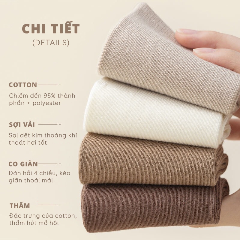 Combo 5 đôi vớ cổ cao trơn Basic dễ phối đồ, chất liệu tất cotton co giãn 4 chiều - Ekiu Shop