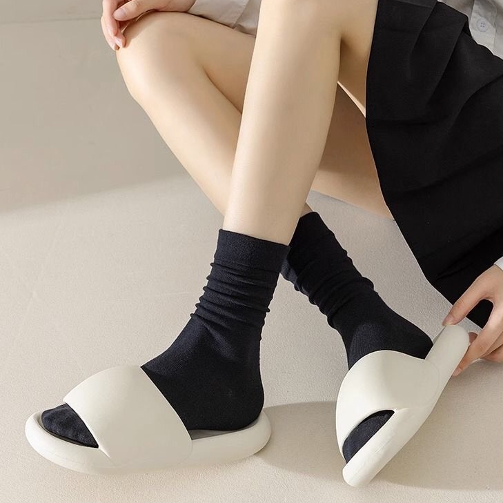 Combo 5 đôi vớ cổ cao trơn Basic dễ phối đồ, chất liệu tất cotton co giãn 4 chiều - Ekiu Shop