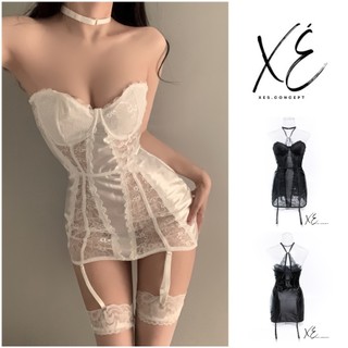 Váy ngủ - Váy ren phối lụa corset gợi cảm kèm tất chân 3 màu ( BS16 ) - Sản phẩm che tên