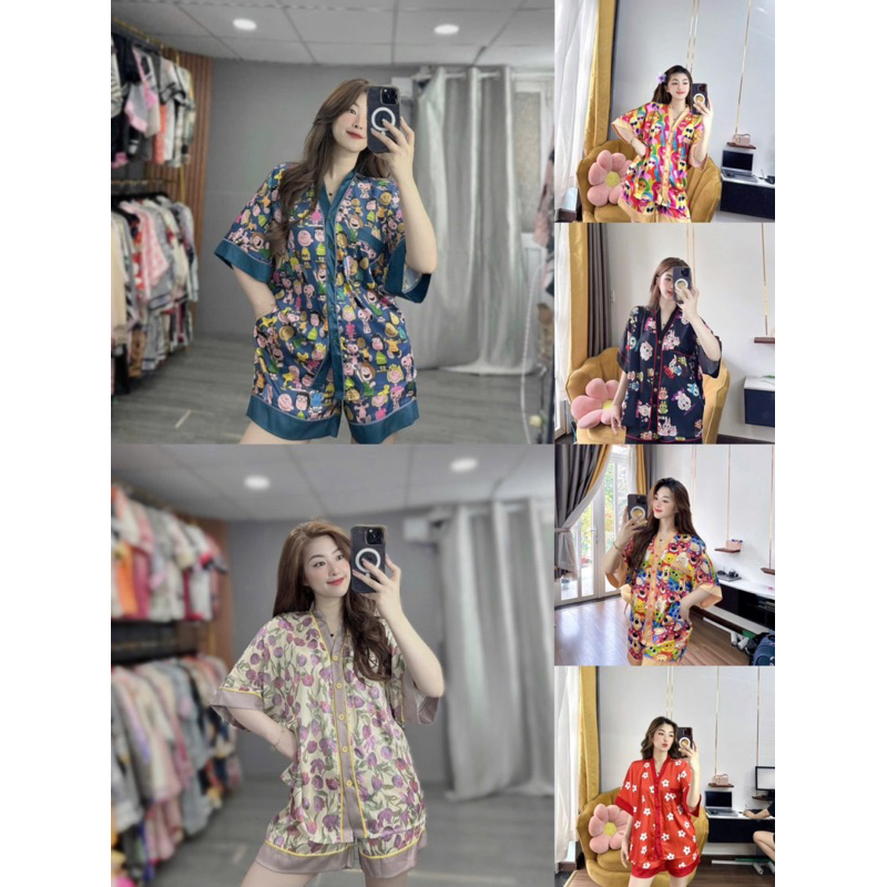 Phom Dơi To - bộ đùi pijama tay cánh dơi cổ V lụa latin mềm mát