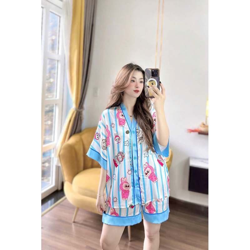 Phom Dơi To - bộ đùi pijama tay cánh dơi cổ V lụa latin mềm mát