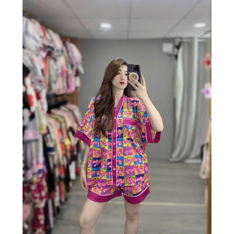 Phom Dơi To - bộ đùi pijama tay cánh dơi cổ V lụa latin mềm mát