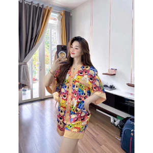 Phom Dơi To - bộ đùi pijama tay cánh dơi cổ V lụa latin mềm mát