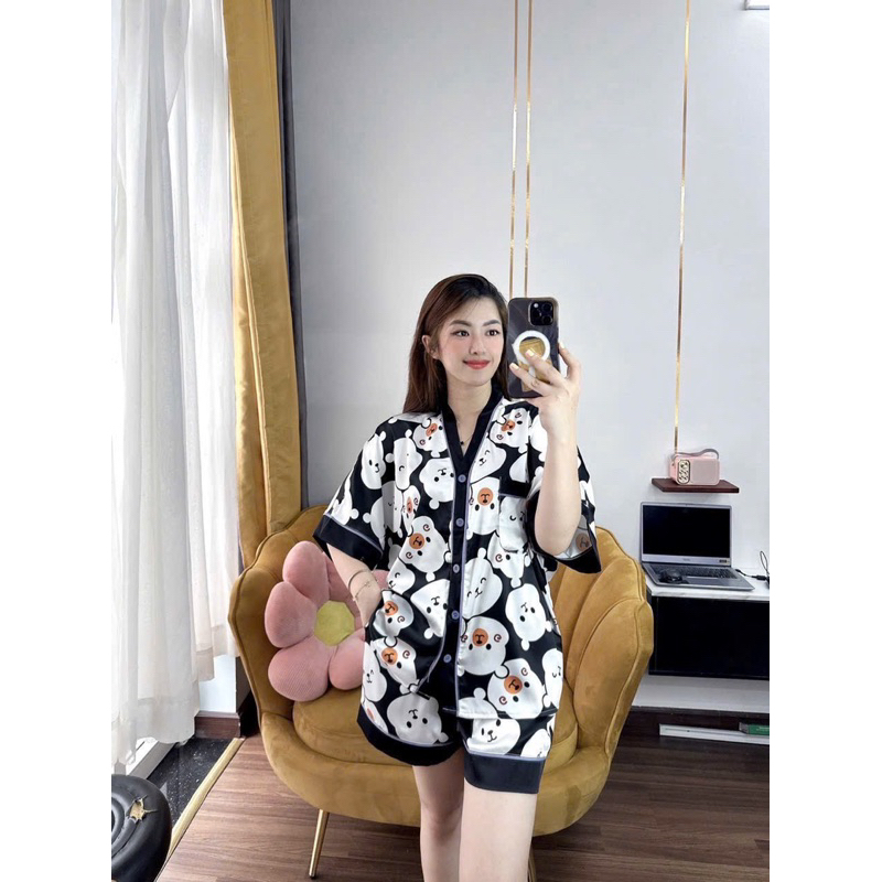 Phom Dơi To - bộ đùi pijama tay cánh dơi cổ V lụa latin mềm mát