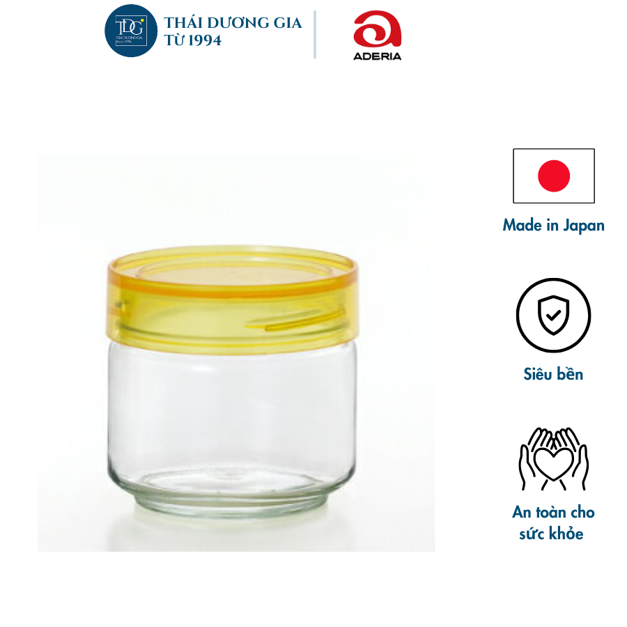 Lọ, hũ thủy tinh 500ml nắp nhựa vàng kháng khuẩn Nhật Bản Aderia M-6624 | Thái Dương Gia