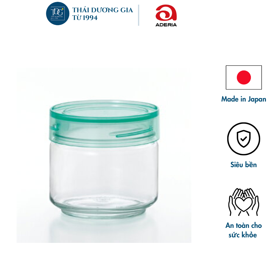 Lọ/Hũ thủy tinh 0,5L xanh, nắp nhựa kháng khuẩn Nhật Bản Aderia M6626 | Thái Dương Gia