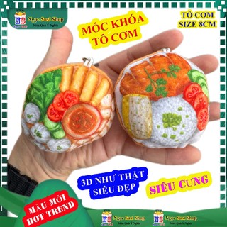 MÓC KHÓA BÁNH MÌ TÔ CƠM 3D - Vải Nhung Mịn Kim Loại - Phụ Kiện Xe, Ba Lô, Cặp Học Sinh Móc Chìa Khoá