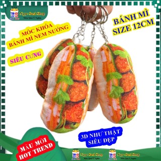 MÓC KHÓA BÁNH MÌ TÔ CƠM 3D - Vải Nhung Mịn Kim Loại - Phụ Kiện Xe, Ba Lô, Cặp Học Sinh Móc Chìa Khoá