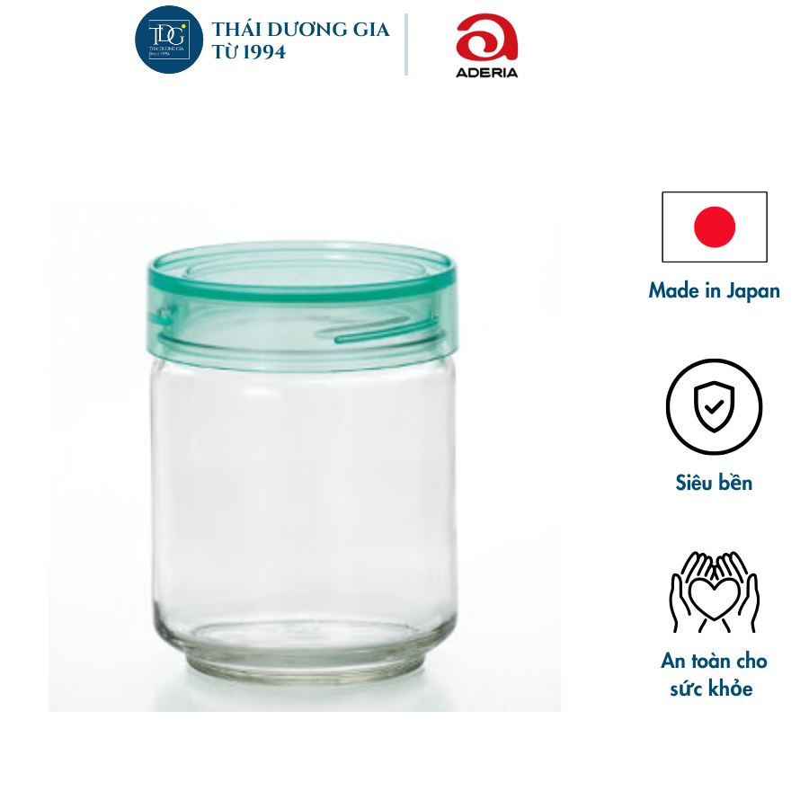 Lọ, hũ thủy tinh 0,75 lít xanh, nắp nhựa kháng khuẩn Nhật Bản Aderia - M6630 | Thái Dương Gia