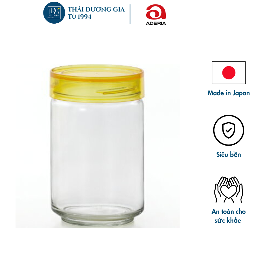 Lọ đựng thủy tinh 1 lít nắp vàng kháng khuẩn | Aderia Nhật Bản M-6632 | Thái Dương Gia