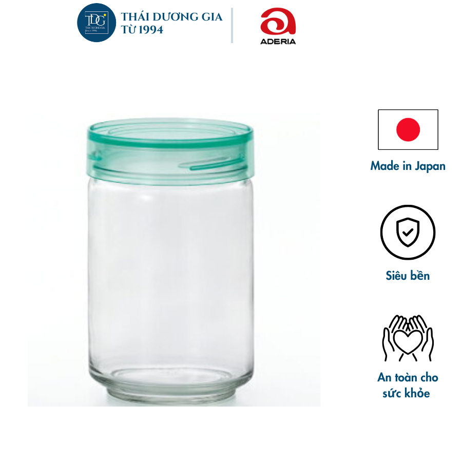Lọ, hũ thủy tinh 1 lít xanh nắp nhựa kháng khuẩn Aderia M-6634 | Thái Dương Gia
