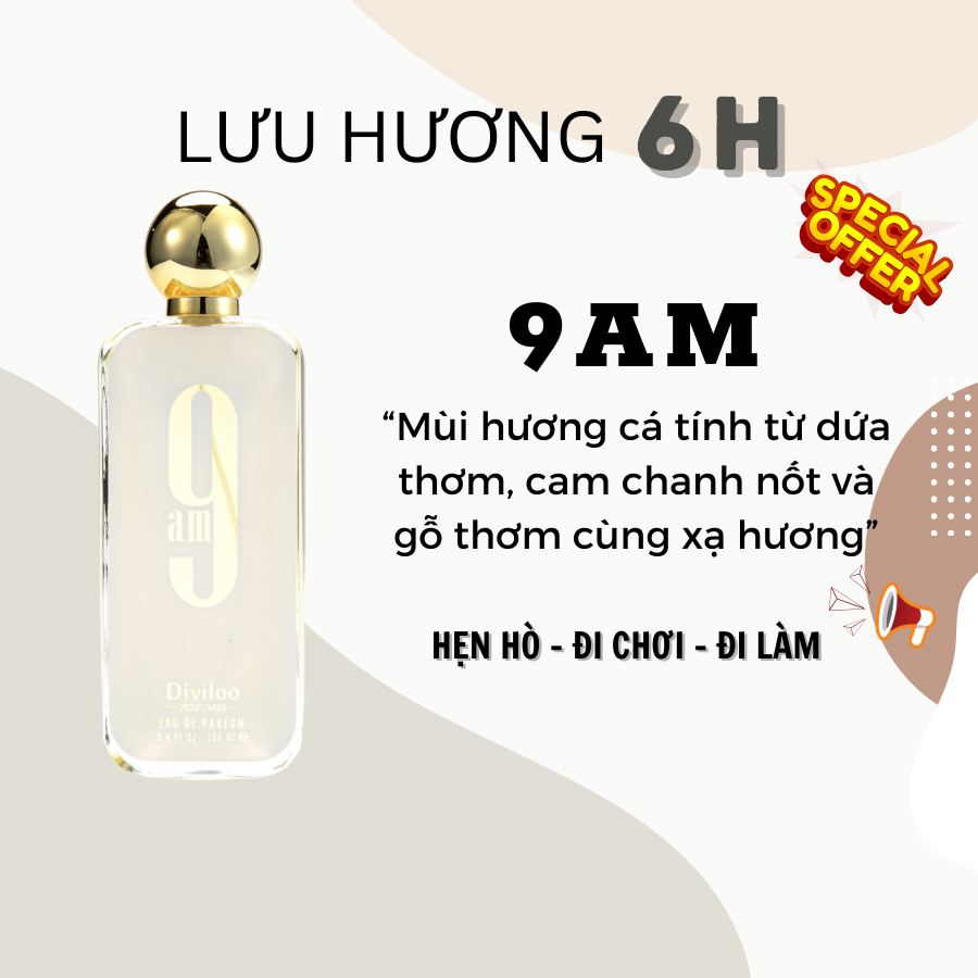 Nước hoa nam Dubai 9PM, 9AM DIVILOO 100ml Nam tính, sang trọng