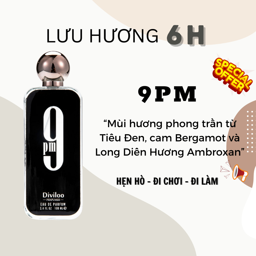 Nước hoa nam Dubai 9PM, 9AM DIVILOO 100ml Nam tính, sang trọng