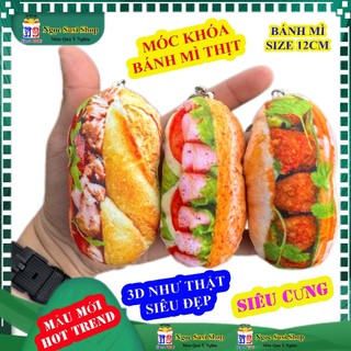 MÓC KHÓA BÁNH MÌ TÔ CƠM 3D Phụ Kiện Xe, Ba Lô, Cặp Học Sinh Móc Chìa Khoá - Vải Nhung Mịn Kim Loại
