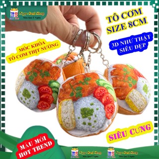 MÓC KHÓA BÁNH MÌ TÔ CƠM 3D Phụ Kiện Xe, Ba Lô, Cặp Học Sinh Móc Chìa Khoá - Vải Nhung Mịn Kim Loại