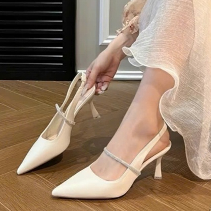 Sandanl SỤC Cao Gót Nữ Cao 7cm Gót Nhọn NGỌC TRINH STORE 2 Màu Trắng Đen KB 051 - Shoes, Nữ