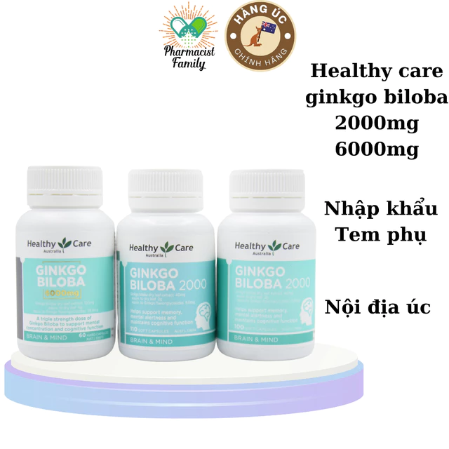 Bổ não [Úc] Healthy Care Ginkgo Biloba 2000mg - 100 viên 6000mg - 60 viên
