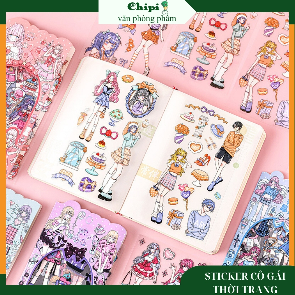 SET 5/10 Sticker cô gái thời trang set 4 tấm nhiều hình CHIPIVPP ...