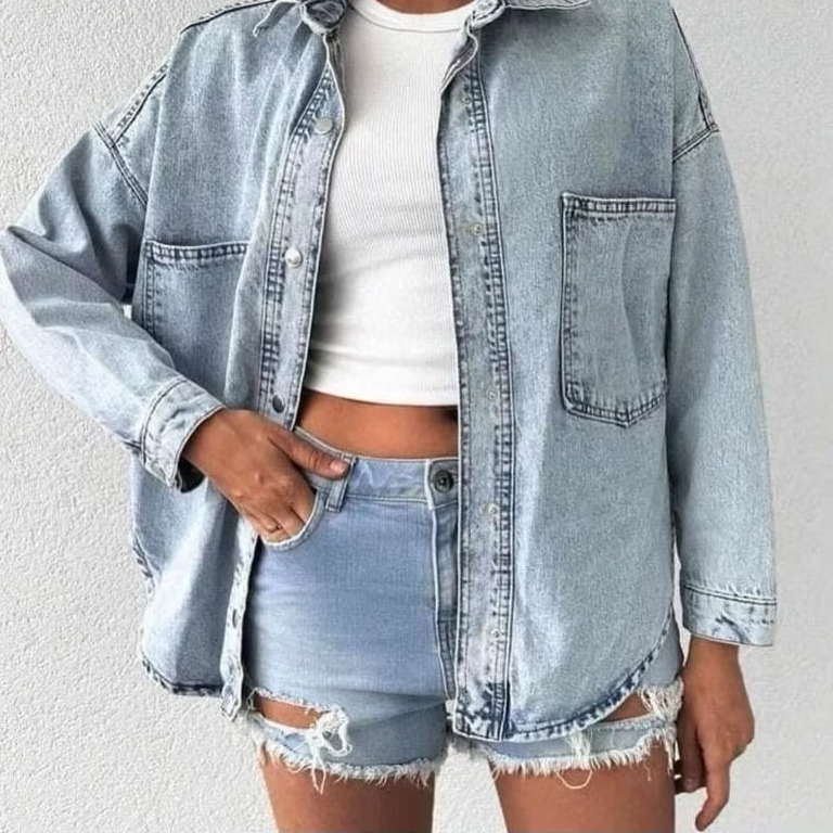 (Sale) Áo khoác sơmi denim/jean nữ Hudson* bigsize - Cambo dư xịn