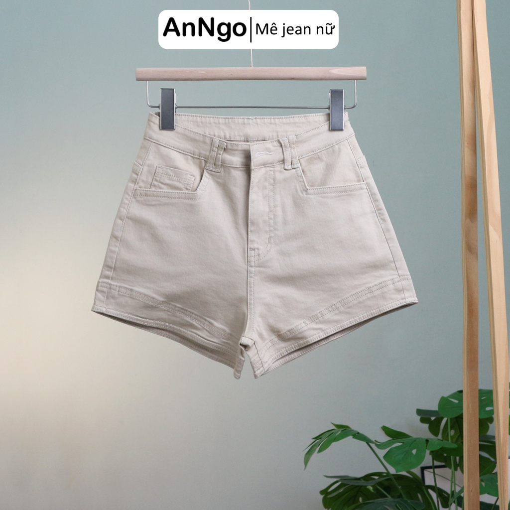 (Co giãn) Quần short jean nữ co giãn lưng cao chất jean cotton co giãn dày dặn Anngo  -  AT429