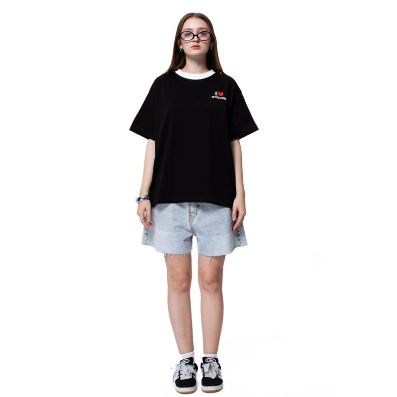ÁO THUN FORM BOXY PHỐI MÀU BO CỔ  "I LOVE WONDER" WONDERSTU - UNISEX COTTON 260GSM
