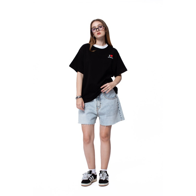 ÁO THUN FORM BOXY PHỐI MÀU BO CỔ  "I LOVE WONDER" WONDERSTU - UNISEX COTTON 260GSM