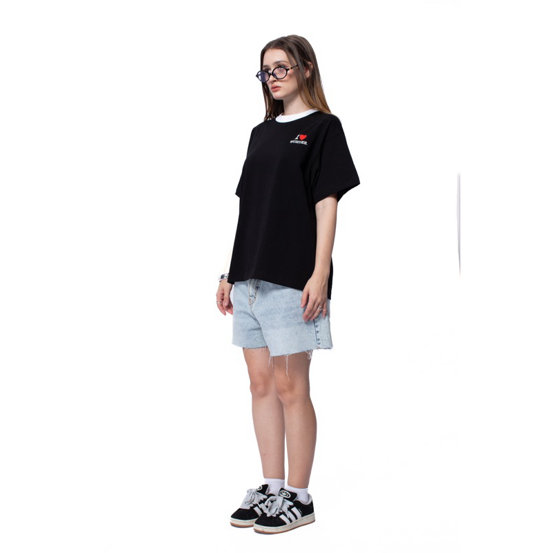 ÁO THUN FORM BOXY PHỐI MÀU BO CỔ  "I LOVE WONDER" WONDERSTU - UNISEX COTTON 260GSM