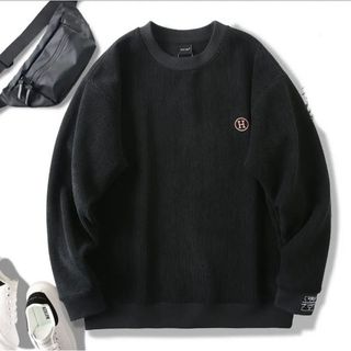 Áo Sweater nỉ nhung form rộng nam nữ in chữ H G22