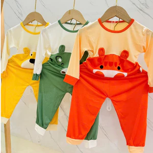 ĐỒ BỘ DÀI THUN LẠNH cho bé 6 - 16kg, Phối Họa Tiết Hoạt Hình, Vải Mềm Mát Mỏng Nhẹ - D07