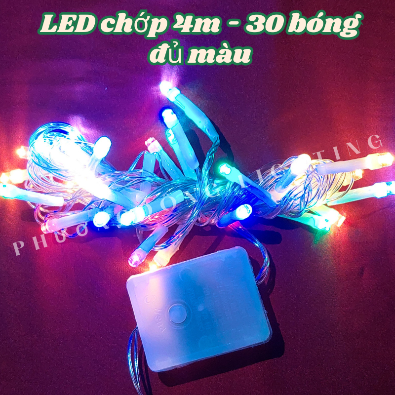 Dây đèn LED CHỚP Trang trí Noel - Dây dài 4m - 30 Bóng Nhiều màu