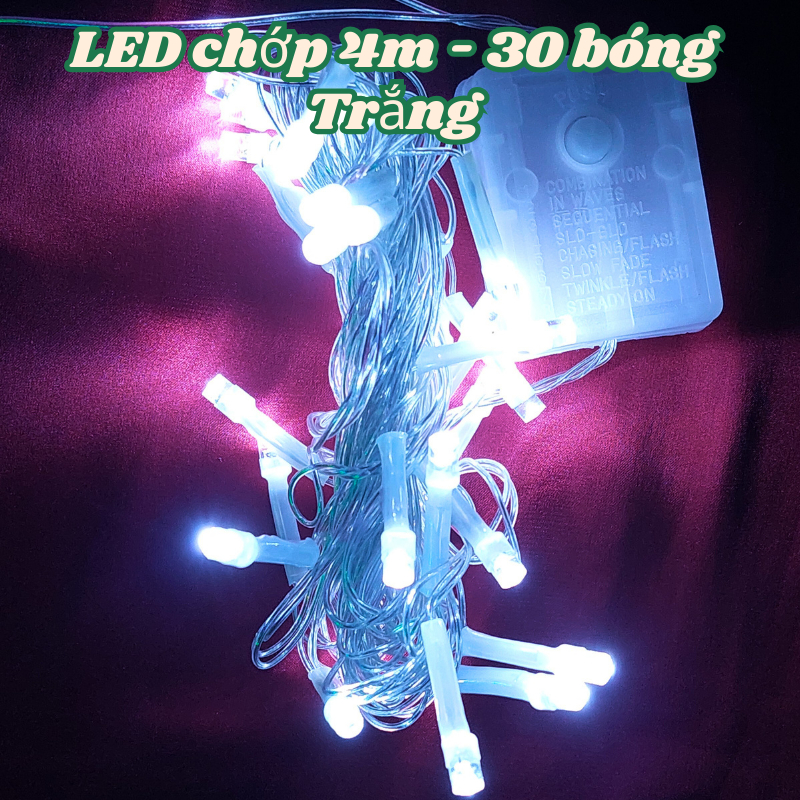 Dây đèn LED CHỚP Trang trí Noel - Dây dài 4m - 30 Bóng Nhiều màu