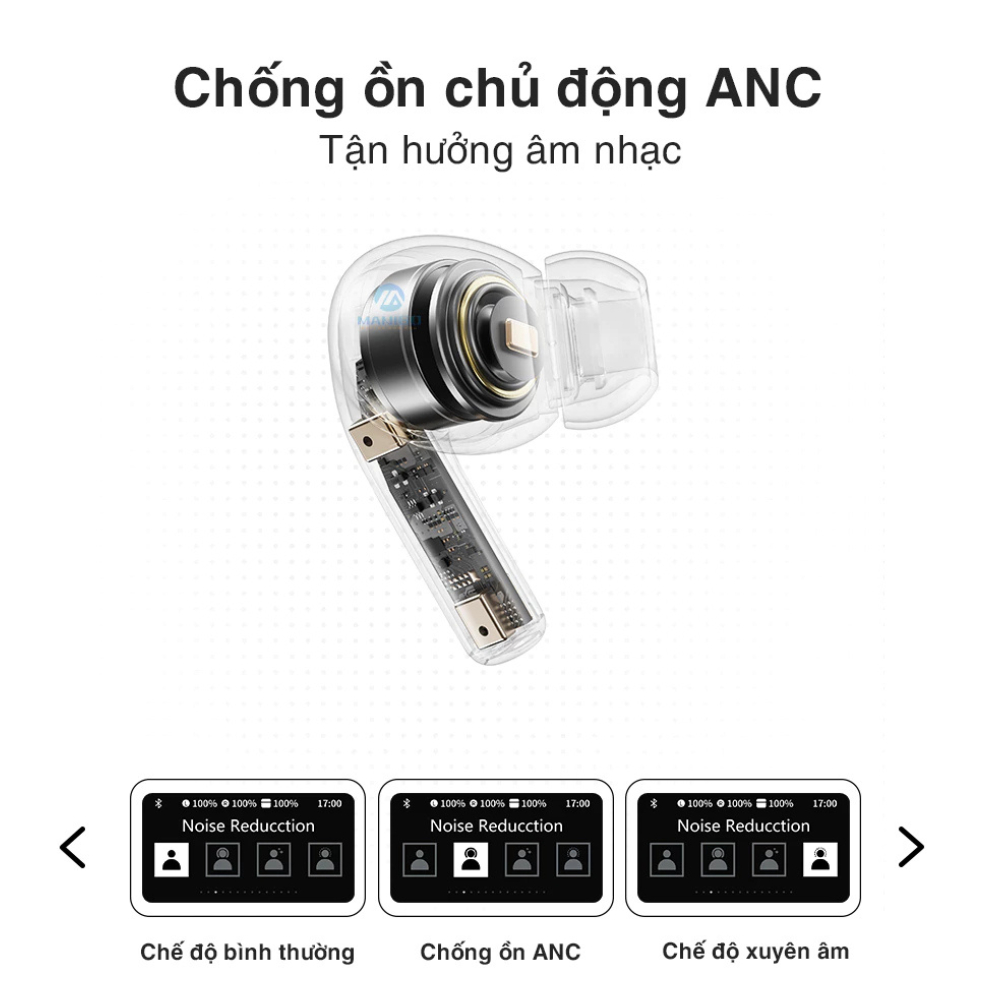 Ảnh Tai nghe bluetooth không dây nhét tai chống ồn chủ động ANC Rockspace A5 pro TWS có mic BH 12 tháng 2