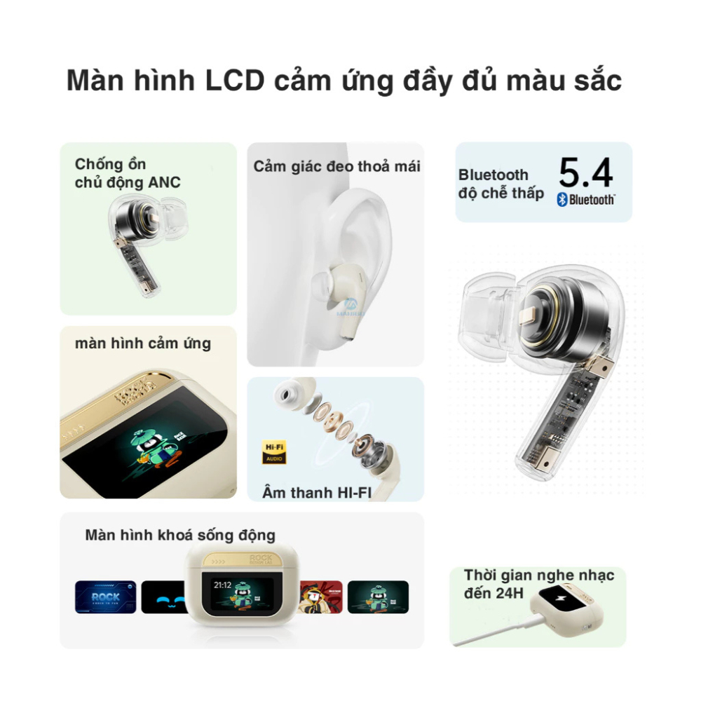Ảnh Tai nghe bluetooth không dây nhét tai chống ồn chủ động ANC Rockspace A5 pro TWS có mic BH 12 tháng 1