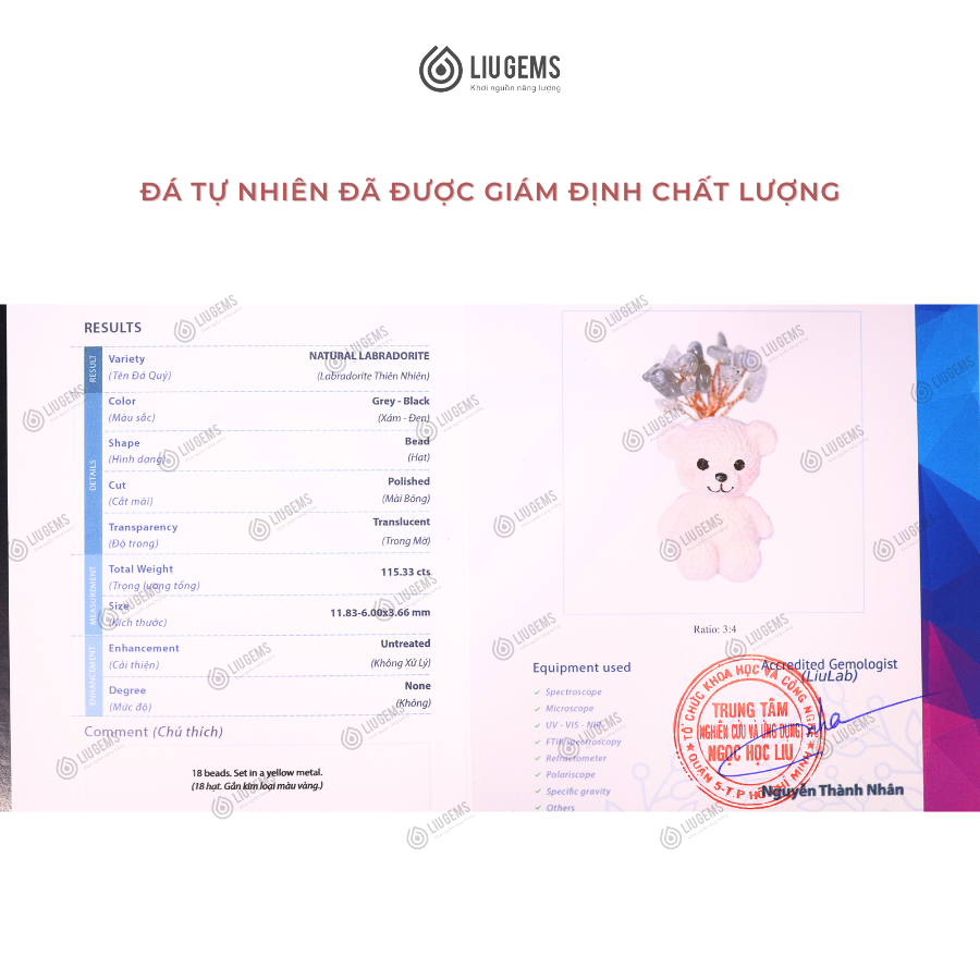 Gấu Năng Lượng Mix Đá Phong Thủy Liugems Mang Ý Nghĩa Thuận Lợi Tích Cực PK40