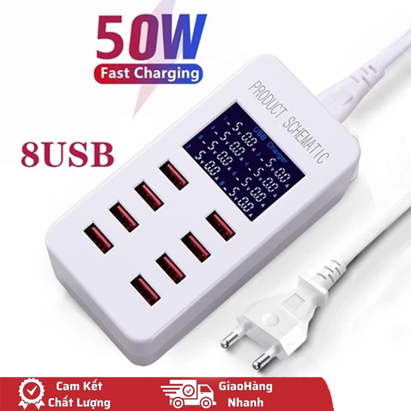Củ sạc nhanh 8 cổng USB , sạc nhanh 3A, cốc sạc đa năng chống cháy nổ 50W Ổ Sạc Nhanh Điện Thoại Sạc Nhanh