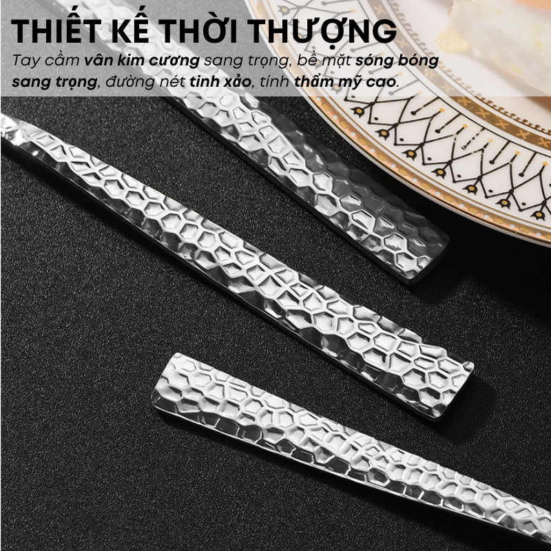 Bộ Dao Muỗng Nĩa Inox 410 Vân Kim Cương Cao Cấp – Dùng Ăn Bít Tết, Món Âu, Chuyên Cho Nhà Hàng – Khách Sạn | 193