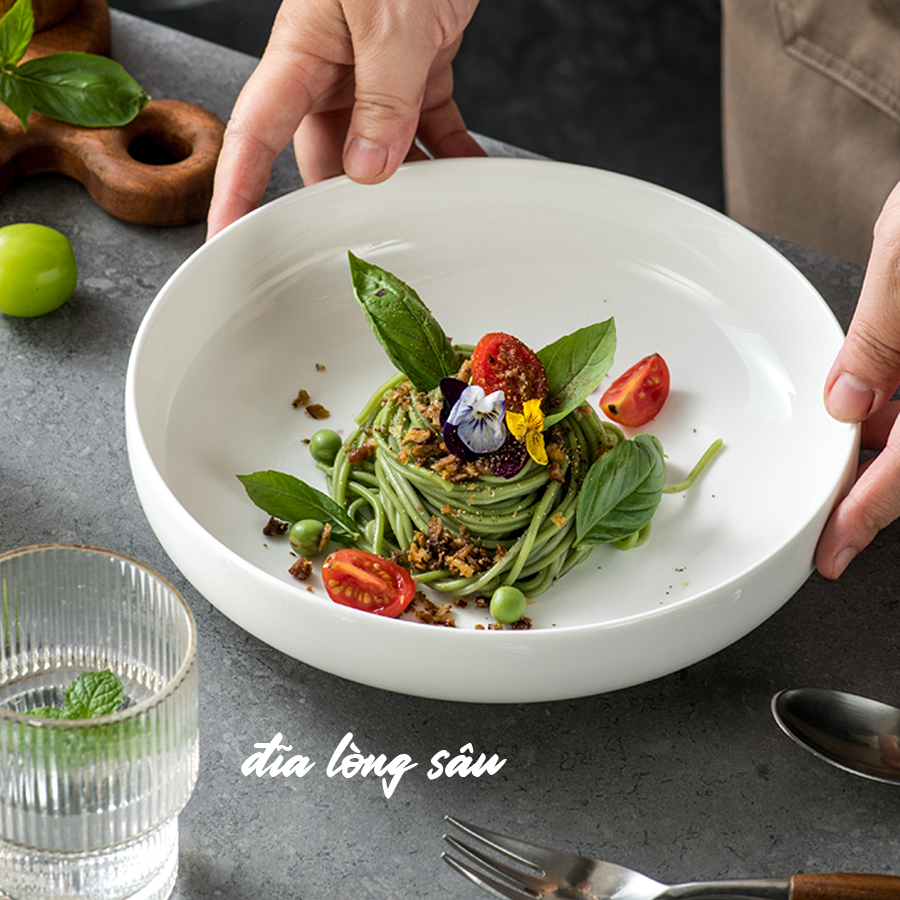[Bảo Hành Bể Vỡ] Đĩa Sứ Trắng Lòng Sâu Thành Cao, Dày Dặn Cao Cấp Thiết Kế Đơn Giản Sang Trọng DIA011